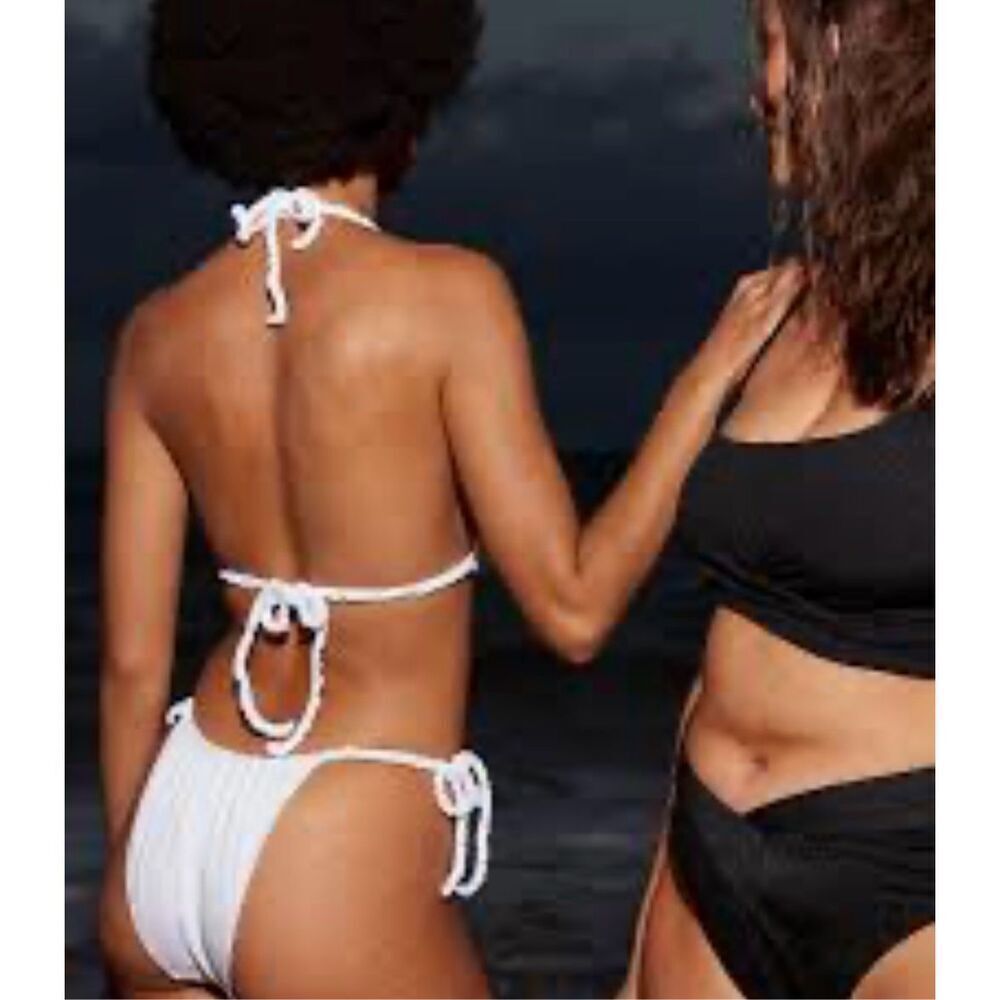 Aerie Offline White Scrunchie Side Tie Cheeky Bikini Bottoms Size Large